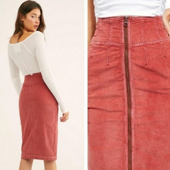 💥 Free People I Want It All Corduroy Midi Skirt - Picture 2 of 8